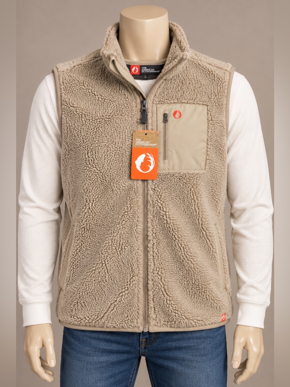 The American Outdoorsman Adirondack Sherpa Vest L Deerskin NWT $80 MSRP